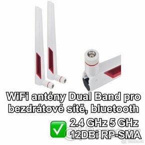 WiFi bílé antény Dual Band 2.4 GHz 5 GHz 12DBi RP-SMA wifi