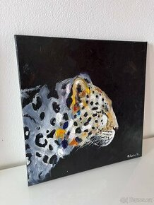 Obraz olejomalba na plátně leopard, 40x40 cm - 1