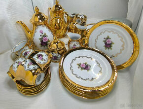 Vtg 21Pc HK Bavaria Germany Handarbeit 24 Karat Gold Floral