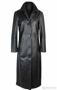 Kožený měkký dámský dlouhý černý kabát vel. S