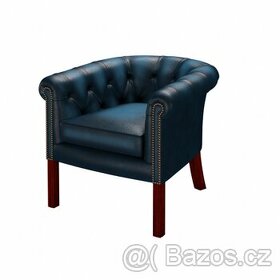 NOVÉ křesílko chesterfield lewis tub chair antique blue kůže