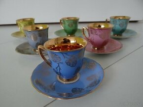 6 barevných retro porcelánových šálků s podšálky Brusel - 1