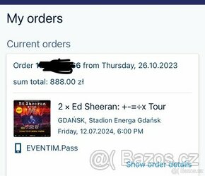 Lístky na koncert Ed Sheeran v Gdansk, cena za dva lístky