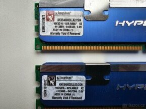 PRODÁM SADU 2x 1GB RAM KINGSTON HYPERX DDR2 800MHz CL4 (2GB)