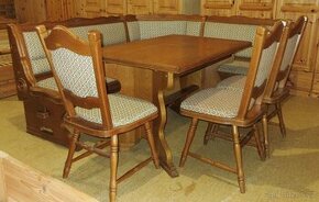 Rustikální rohová lavice + stůl + 3 židle - masiv ( Dub ) - 1