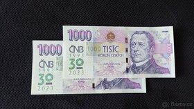 1000 Kč BANKOVKA ČNB S PŘÍTISKEM - 30 LET - 1