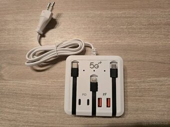 120W nabíječka do zásuvky USB3 + USB-C porty + kabely