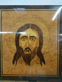 Starý vykládaný dřevěný obraz (Ježíš) - 1