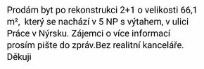 Prodám byt po rekonstrukci 2+1 v Nýrsku.