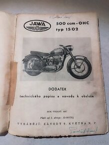 Jawa 500 OHC typ 15/02 - Dodatek technického popisu (orig.)