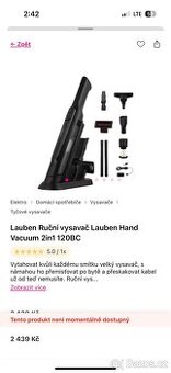 Prodám ruční vysavač Lauben Hand Vacuum 2in1 120 BC