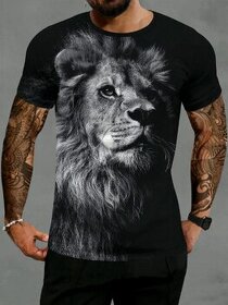 Pánské černé triko se lvem