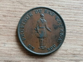 Kolonie Bas Canada 1 Sou 1837 koloniální mince bank token - 1