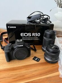 Nový Canon EOS R50 + dva objektívy + paměťová karta