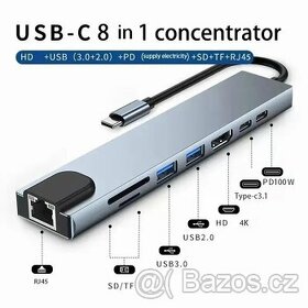 Hub adaptér USB C 3.0 PD HDMI 4K RJ45, univerzální.