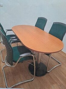 jídelní/kancelářský dřevěný stůl z masivu + židle - 1
