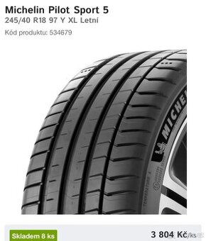 Michelin Pilot Sport 5 ZÁNOVNÍ, R18, 225 + 245 dvojrozměr