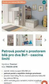 Patrová postel s prostorem bílá pro dva Bo1 - cascina limiti