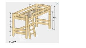 rozkládací patrová postel, horní spaní z masivu FIJA V