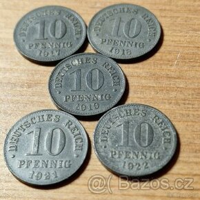 5 x Německo 10 pfennig 1917,18,19,21,22 - 1