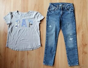 GAP Kids - dívčí jeansy (nové) vel.8 a tričko GAP vel.M - 1