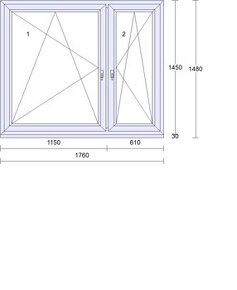 Dvoukřídlové plastové okno 176 x 145 cm