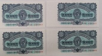 3koruny Československé 1953, 1961 UNC