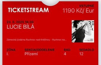 Lucie Bílá - recitál 1 vstupenka Rychnov nad Kněžnou