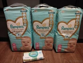 3x Pampers premium care 4 52ks + vlhčené ubrousky