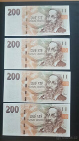 Rarita - štvorica bankoviek 200 Kč (2018) s rovnakým číslom - 1