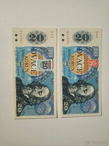 Vzácná série 20 korun bankovky 1988, H40 a H41, UNC