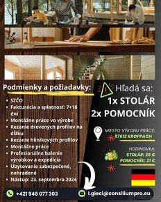 Hľadá sa stolár a dvaja pomocníci