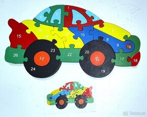 PUZZLE AUTO EDUKATIVNÍ SKLÁDAČKA OBOUSTRANNÉ ČÍSLA I ABECEDA