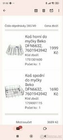 Náhradní díly (koše) do myčky BEKO DFN 6632