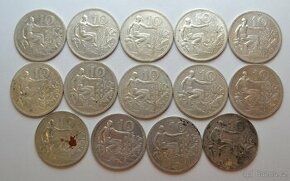 10 Kč stříbrné mince 14 kusů