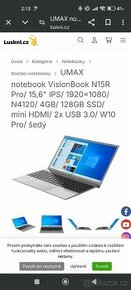 Prodám úplně nový zabalený nepoužitý notebook UMAX N 15R PRO