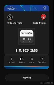 Lístek Sparta vs Brest Liga Mistrů