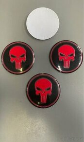 Středové pokličky/samolepky alu kol Punisher RED 65 mm