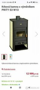 Prodám krbová kamna  s výměníkem 13kw