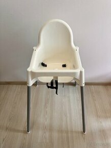 ANTILOP Vysoká židle/bezpeč. pás, bílá/stříbrná - 1