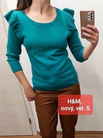 Vel. S H&M nový zelený svetr s volány - 1