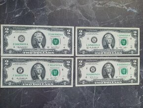 Čtyři dvoudolarové bankovky