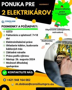 Hľadáme dvoch elektrikárov, práca v Nemecku.