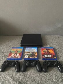 Playstation 4 SLIM 500GB + 3 OVLADAČE + 3 HRY