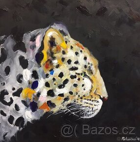 Obraz olejomalba na plátně leopard, 40x40 cm