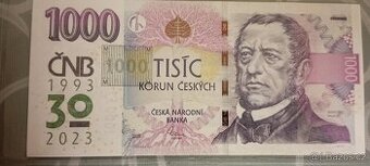 Vyroční bankovky 1000 Kč s přítiskem UNC