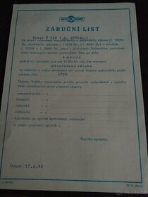 Záruční list Škoda 120 - 1