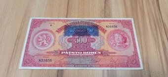 500 Korun 1929 přetisk Slovenský Štát.