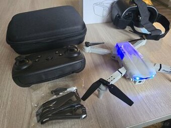 E99 Dron šedý dual kamera + box s příslušenstvím + VR brýle