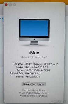 Prodám I Mac 21,5” i5 3GHz 16 g ram 1T